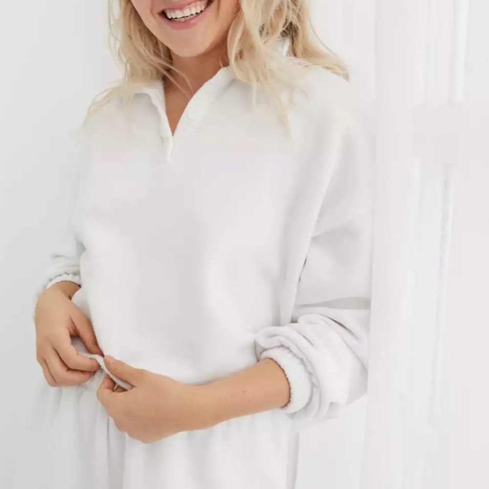 NWT White Cropped Polo Sweatshirt